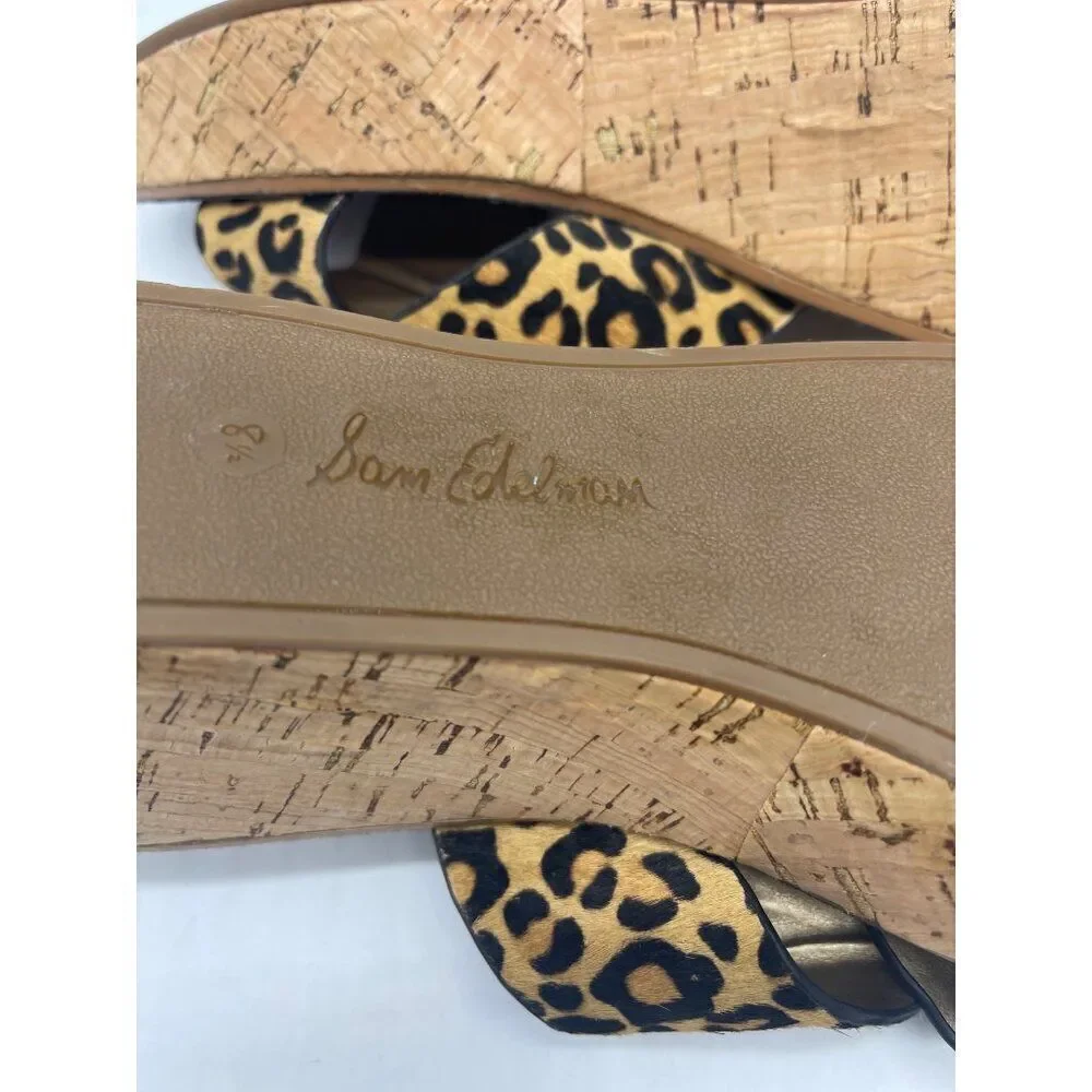 Sam Edelman Remini Women Animal Print Leather Wedge Sandal Size 8.5M